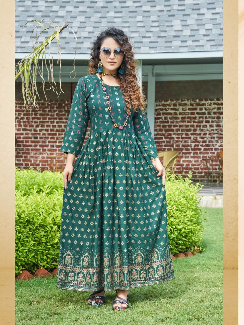 Hirwa Sunshine 1 Rayon Printed Ethnic Wear Long Anarkali Kurti Latest Collection